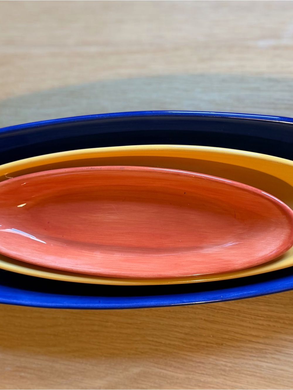 Pottery Barn Blue, Yellow and Orange Nested Ceramic Serving Dishes